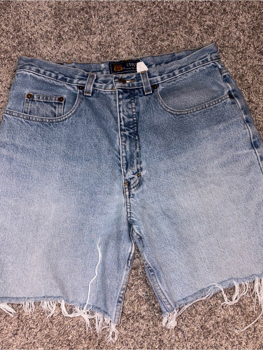 Y2K Route 66 Light Blue Denim Cutoff Shorts Loose Fit